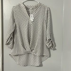 NY Collection Women Blouse Mandarin Collar M Size 3/4 Sleeves with Front Pleats